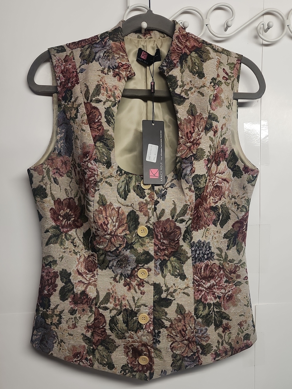 Kancy Kole Floral Tapestry Button Front Vest - Sz M Renaissance Faire Gardencore